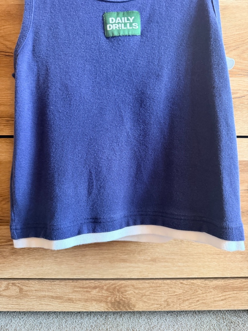 Daily Drills Navy Tank Top with White Trim and Green Logo. Size M/L - Picture 3 of 9